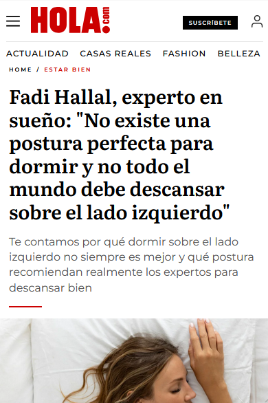 Entrevista al Dr. Fadi Hallal en la revista ¡HOLA! sobre la mejor postura para dormir